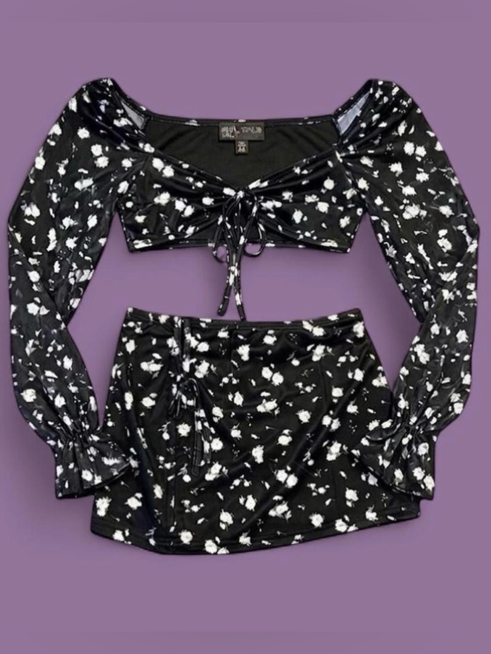 New Pink x Dolls Kill Floral Mesh Top and Skirt